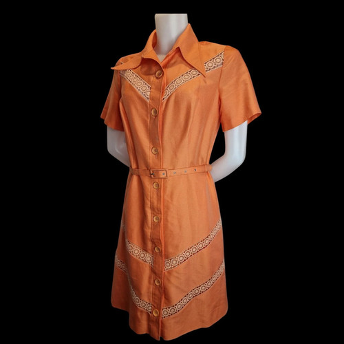 Vintage kleid apricot mit - kleid,