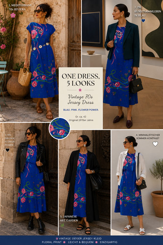 Vintage 70er jersey kleid blau - 70er,